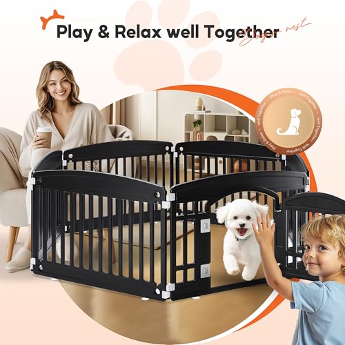 HealSmart 6 Panel 24" Plastic Dog Playpen, Folding & Portable Pet Playpen for Indoor & Outdoor Use, Safe & Secure Fence, Ideal for Small to Medium Dogs, Black - color: Black, size: 24 Inch 6 Panels, style: Plastic