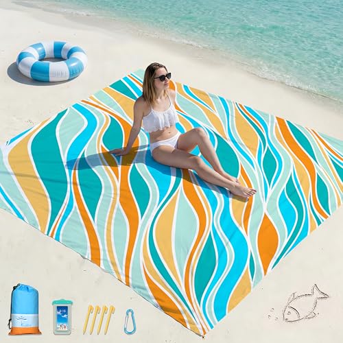 Famstar Beach Blanket Oversized Extra Large 78" X 81",Waterproof Sandproof Beach Blanket 1-7 Adults Lightweight Durable for Travel Camping Hiking Picnic - color: Mixed4, size: 78" X 81"