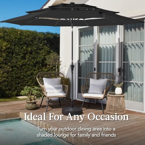Best Choice Products 10ft 3-Tier Market Patio Umbrella, Outdoor Sun Shade with Tilt, Crank Lift, 8 Ribs for Backyard, Deck, Poolside - color: Black