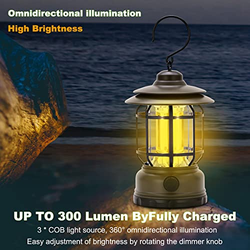 Rechargeable Portable LED Camping Lanterns, Vintage Style Tabletop Lantern, Stepless Dimming, Waterproof IP44 - Green, 2 Pack for Camping, Hanging Tent Light, and Power Outages - style: Green 2 Pack