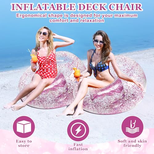 Realspring Inflatable Bean Bag Chair for Adult Bean Bag Sofa Chair Blow up Inflatable Furniture for Outdoor Living Room Bedroom Balcony Travel Party Gift Accessories(Pink Glitter,2 Pcs) - color: Pink Glitter