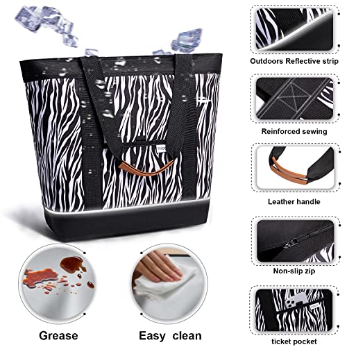 Insulated Cooler Bag Reusable Grocery Tote Bags Transport Large Lunch Box for Women - color: Zebra