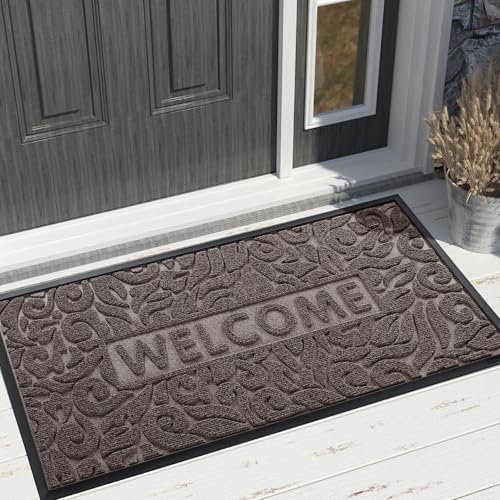 Yimobra Large Welcome Mat 47x24, Waterproof Non-Slip Outdoor Mats for Front Door Outside Entrance, Low-Profile Entryway Mat Indoor for Garage Patio, Brown - color: Brown, size: 47x24 Inch