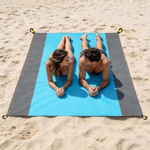 Waterproof Outdoor Mat Sandproof Blanket Lightweight Camping Ground Cover for Family Travel Relaxing Picnic Use 1 Pcs(Grey Blue) - color: Grey Blue