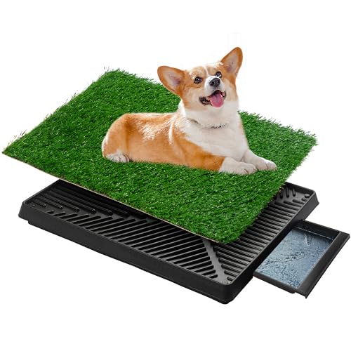 COZIWOW Grass Pad for Dogs with Tray, 25"×20" Dog Grass Pad with Tray for Puppy Potty Training, Washable Indoor Dog Potty Grass, Resuable Artificial Porch Potty Pet Loo - size: M - 25x20x2.4 IN