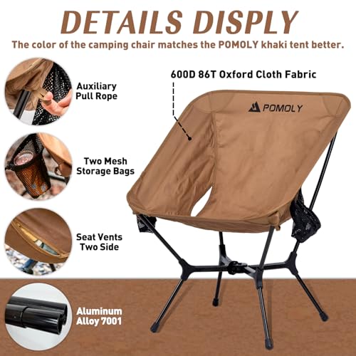 POMOLY Lightweight Camping Chair (Innovative Rotating Instant Setup), Portable Collapsible Camping Chair, Folding Outdoor Backpacking Ultralight Hiking Hunting, Compact 440lbs Capacity