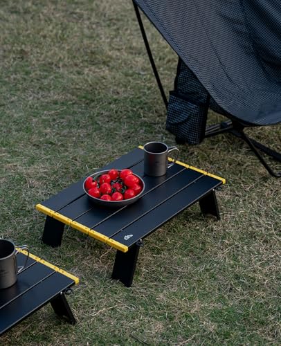 iClimb Ultralight Compact Mini Beach Picnic Folding Alu. Table with Carry Bag, Two Size (Black - L) - color: Black, size: Large