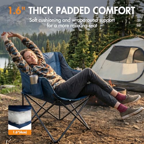 Portal 32" Oversized Camping Chair, Foldable Heavy Duty 350 lb Padded Ergonomic Seat for Big & Tall Adults, Pinch-Free Extra Wide Design Featuring Cup Holder & Carry Bag for Fishing, Lawn & Sidelines - color: Blue, style: 1 Pack