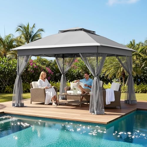 Bezseller 11x11 Pop Up Gazebo with Mosquito Netting, Easy 1-Person Setup Outdoor Canopy, Water-Resistant Portable Shelter for Patio, Backyard & Garden, UV Protection, Deep Grey - color: Deep Grey, size: 11"x11"