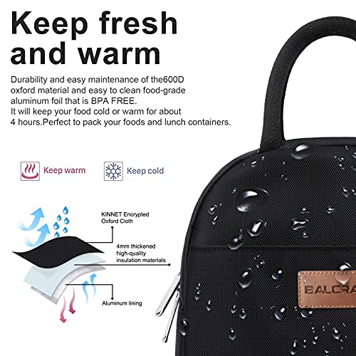 BALORAY Lunch Bag for Women Men Insulated Lunch Box for Adult Reusable Lunch Tote Bag for Work, Picnic or Travel (Solid Black) - color: Solid Black, size: M