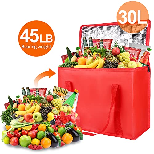 Bodaon 4-Pack Insulated Reusable Grocery Bag, X-Large Cooler Bag for Picnic, Food Delivery Bags, Insulated Pizza Delivery Bags, Red - color: Red, size: X-Large
