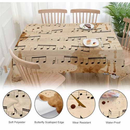 Tablecloth Music Notes 52 X 70 Inch, Retro Musical Piano Music Sheet Oblong Table Cloths Anti-Shrink Decorative Table Cover for Kitchen Dinning Tabletop Outdoor Picnic BBQ - color: Music Notes