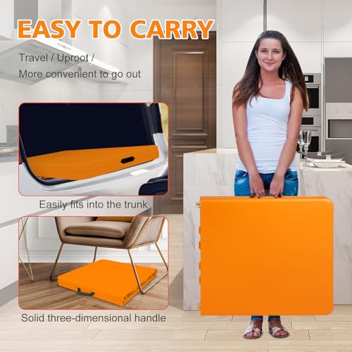 Portable 4Ft Folding Table, Heavy Duty Plastic Fold-in-Half Utility Foldable Table Small, Adjustable Height Plastic Folding Table with Carrying Handle for Camping &Party Indoor/Outdoor(Orange) - color: Orange, size: 4Ft
