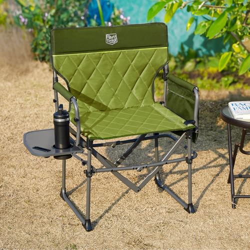 Timber Ridge Aluminum Camping Directors Chair with Side Table Pocket, Portable Folding Chair, Heavy Duty Lawn Chair for Fishing Trip Picnic Concert Outdoor 400lbs, Green - color: Green, style: Standard