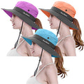 3 Pieces Womens Ponytail Wide Brim Sun Hat Packable UV Protection Beach Cap for Fishing & Hiking - color: Purple＆orange＆sky Blue