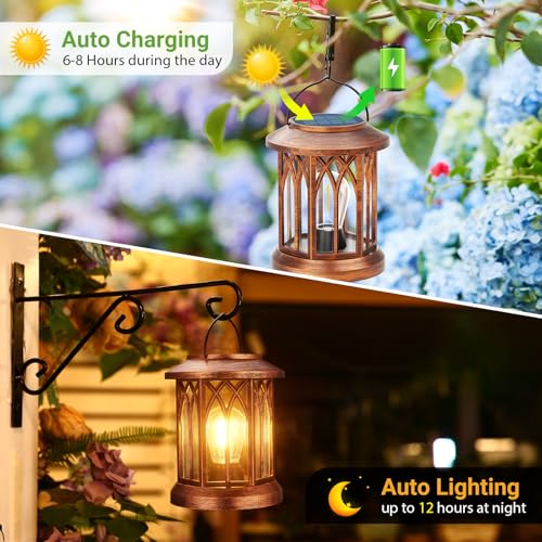 WdtPro Solar Lanterns Outdoor Hanging 4 Pack, Upgraded Bright Solar Lantern Lights Outdoor Waterproof, Solar Powered Lantern Over 12Hrs for Outside Garden Yard Patio Decor (Copper) - size: 4 Pack, style: Classic Copper