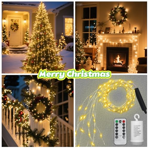 200 Led Fairy String Lights with Remote Timer, Firefly Bunch Lights Battery Operated, 8 Flashing Modes 10 Strand, Waterfall Twinkle Lights for Indoor Outdoor Halloween Christams Decor, Warm White - style: Warm White with Timer