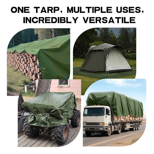 Heavy Duty Tarp 9mil Waterproof Outdoor Tarps Multi-Purpose Tear and Rip Proof UV Resistant Green Tarpaulin with Reinforced Grommets and Edges, 8' x 10' - color: 9mil Army Green, size: 8x10 FT