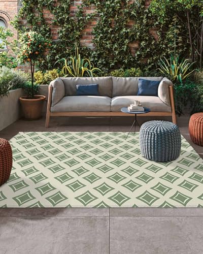 Outdoor Rug 6'x9' for Patio Clearance Large Outside Rug Chenille Patio Rugs Indoor Outdoor Carpet Artistic Geometric Rhombus Texture Green Area Rugs for Camping Porch Deck Balcony - color: Abstractidt8866, size: 6' x 9' (Rectangular)