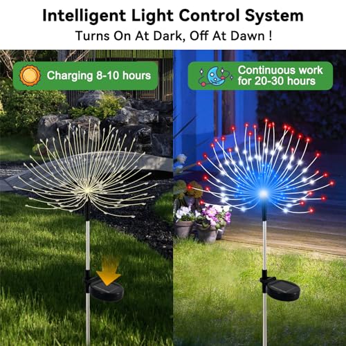 Slyuexu Solar Garden Lights Outdoor Waterproof, 2 Pack 120 LED Solar Firework Lights Decorative Garden Décor Outside for Flowerbed Pathway Party Christmas Decoration, 4th of July Decor, Multicolor - color: American Color, size: 2 Pack