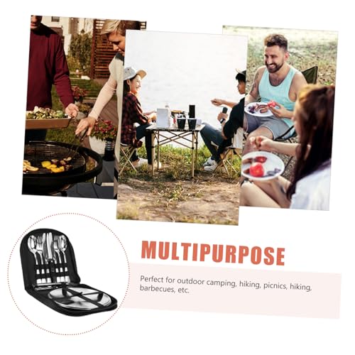 Abaodam 1Set Portable Camping Cutlery Set Stainless Steel Utensil Kit for Picnic Outdoor Dining Compact Storage Bag Lightweight Easy to Carry for Backpacking