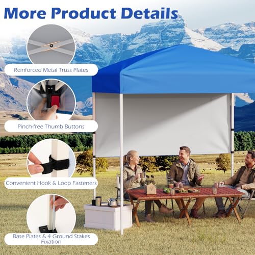 Tangkula 6x4 Ft Pop Up Canopy, UPF 50+ Instant Setup Canopy Tent with Sidewall, 4 Stakes, Portable Outdoor Canopy with Carrying Bag for Camp, Beach, Patio (Blue) - color: Blue