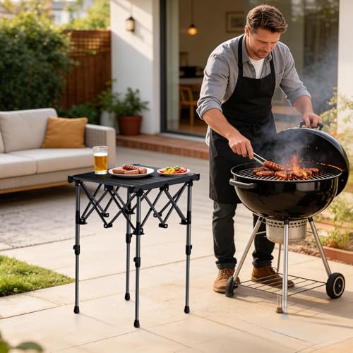 Anbte Folding Camping Table, 2 Height Adjustable Small Camping Side Table Aluminum Roll Top with Carry Bag, Stable X-Frame for Outdoor Cooking, Tailgating Picnic BBQ RV Travel, 20”x16”, 264lbs Load - size: 50.5 X 41 X [44/70] Cm