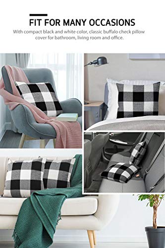 Syntus Set of 2 Buffalo Check Throw Pillow Covers Farmhouse Outdoor Plaid Square Pillow Cushion Case Black and White Polyester Linen for Christmas Thanksgiving Decor Car Bed Sofa, 18 x 18 inches