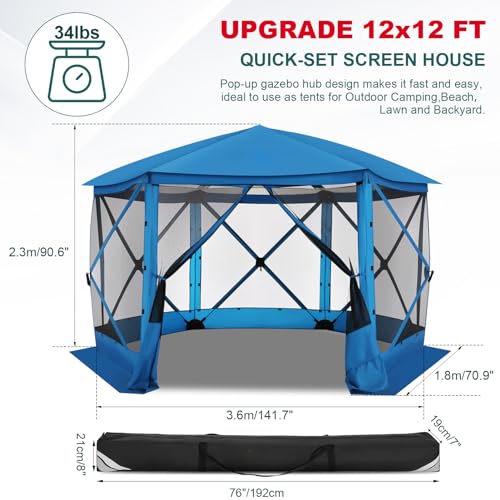 COBIZI 12x12 FT Pop Up Canopy Stargazing Tent, Gazebos On Clearance with Removable Roof,Instant Screened in Gazebo, Screen Tents Portable carpas para Patio for Outdoor Camping,Backyard, Garden, Blue - color: Blue, size: 12x12ft Stargazer Essential