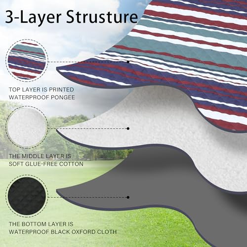 HX&OD Extra Large Picnic Blanket Outdoor 80”x80” Waterproof Picnic Mat Foldable 3-Layer Camping Blanket Portable with Carry Strap Park Blanket for Grass(Red) - color: Red, size: 80”x 80”