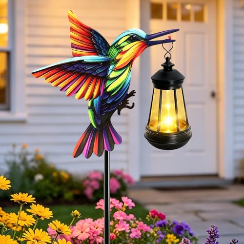 Solar Lights Hummingbird Garden Outdoor Decor, Hummingbird Stakes with Solar Lights, Mother's Day Birthday Gifts for Women Mom,Waterproof Metal Decorative Lights for Yard Art Outside Patio Porch Lawn - color: Hummingbird -Warm White-1 Pack