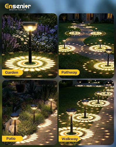 Ensenior 6-Pack Solar Lights Outdoor, Auto ON/Off 3000K LED Solar Garden Lights for Pathway, Yard, Patio, Walkway, Flower Bed, Halloween Christmas Landscape Lighting, IP65 Waterproof, Flag Lights - color: Warm White, size: Pack of 6