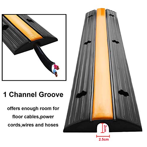 Reliancer 4 Pack 1-Channel Rubber Cable Protector Ramp Traffic Speed Bump 18000lbs Capacity Heavy Duty Cable Protective Cover Ramp Driveway Hose Cord Track Protector Wires Concealer for Garage Parking - size: 4 Pack 1-Channel