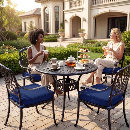 Summsun Outdoor Chair Cushions Set of 4: Waterproof Patio Furniture Cushions - 17 x 16 Inch Non Slip Round Corner Seat Cushion Pads with Removable Cover for Garden Yard Lawn, Navy Blue - color: Navy, size: 17x16x2 Inch-4p