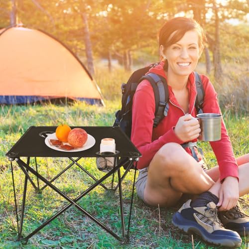 KOCASO 1Pc Foldable Camping Table Portable Picnic Table Lightweight Travel Desk with 2 Cup Holders Carrying Bag - color: Black