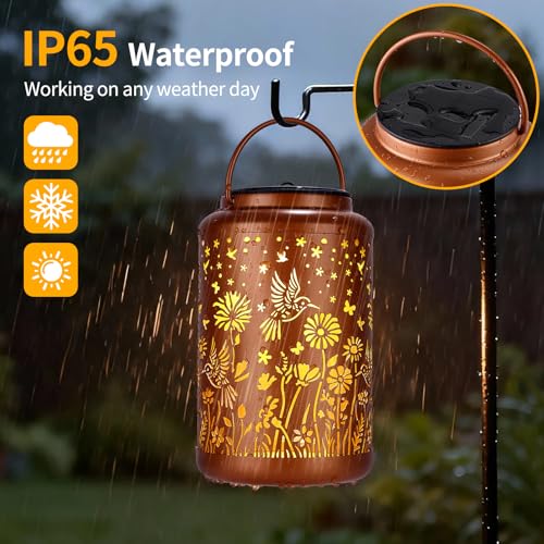 Mothers Day Gifts for Mom Solar Lanterns Outdoor Waterproof Hummingbird Solar Lights Outdoor Waterproof for Garden, Birthday Gifts for Women Mom Grandma, Garden Lights for Backyard Patio Decor