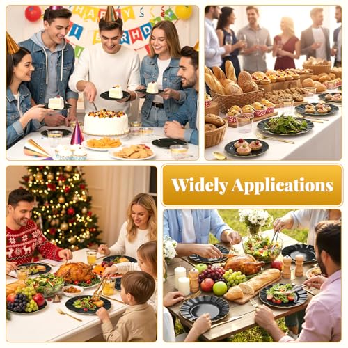 175 Plastic Dinnerware Set Party Supplies Disposable Dinnerware for 25 Guests Include 50 Plastic Plates,25 Silverware Set 25 Cups 25 Napkins Plastic Plates for Graduation Party Wedding（Black and Gold） - color: Black