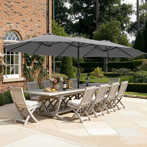 SUPERJARE 15FT Outdoor Umbrella for Patio, Double sided Pool Umbrellas with Fade Resistant Canopy, Large Table Umbrella for Deck, Market, Backyard - Gray(No Base) - color: Gray, size: 15FT