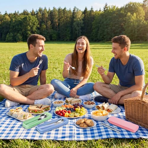 Nicunom 9 Pack Reusable Travel Utensils with Case, Portable Stainless Steel Flatware Set, Knife Fork Spoon Chopsticks, for Camping Lunch Box Picnic