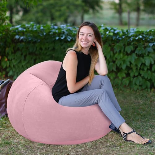 Realspring Inflatable Bean Bag Chairs Outdoor Blow up Camping Chairs Inflatable Lazy Sofa Folding Portable Bean Bag Loungers Couch for Movie Night (Light Pink,2 Pcs) - color: Light Pink