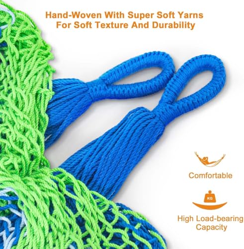 Lazy Daze Hammocks Handwoven Mayan Hammock with Heavy Duty Steel Stand, 10.5 FT Soft Rope Double Hammock for Patio Outside, 550 lbs Weight Capacity, Blue/Green - color: Blue/Green