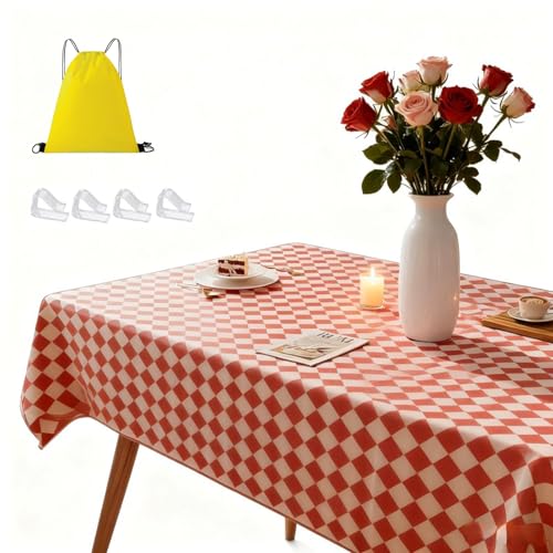Waterproof Tablecloth, 6ft Table Cover Fitted for Picnic,Camping,Plastic Table Cloth, Heavy Duty Rectangle Tablecloth for Outdoor Party,Kitchen, Birthday, Wedding, Christmas,Decor-72x30inch-red - color: Red and White
