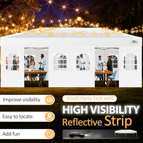 COBIZI 10x20 Pop Up Canopy with 6 Sidewalls One Push Setup Outdoor Event Shelter Waterproof UPF 50+ Gazebo Tent with Carry Bag,Air Vent,Sandbag for Wedding, Commercial, Party,White - color: White(1-year warranty), size: 10x20ft With 6 Sidewalls
