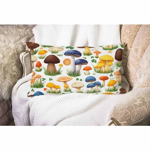 Smooffly Mushroom Waist Lumbar Cotton Linen Throw Pillow case Cushion Cover for Sofa Home Decorative Oblong 12x20 Inches - color: Swn17