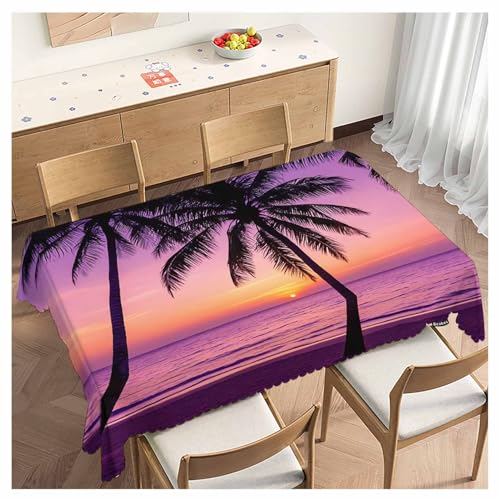 Decorative Rectangle Tablecloth 52"X70" Beach Sunset, Paradise Beach Palm Trees Sunset Wrinkle Free Table Cover Picnic Table Cloths for Parties Weddings Kitchen Tablecloth Purple - color: Beach Sunset