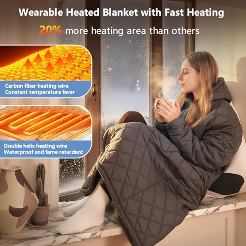 Portable Heated Battery Blanket Cordless Heated Blanket Wireless Wearable Heated Blanket Recharge for Women,20000mah,Electric Throw Blanket Snuggle Heated Coat Hoodie Heating Robe for Outside 45"x32"