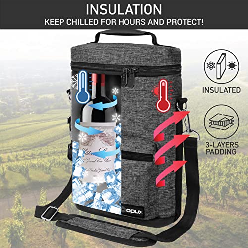 Opux 2 Bottle Wine Tote Carrier, Insulated Cooler Bag for Travel Picnic, Leakproof Padded Case, Wine Gifts for Women & Men, Charcoal Gray - color: Charcoal Gray