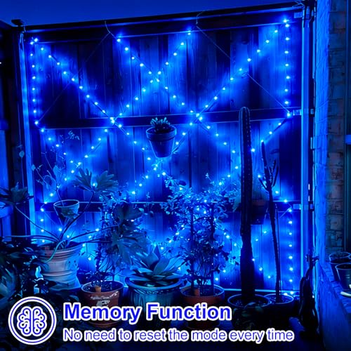 QITONG 4 Pack Solar Fairy Lights, Each 33ft 100 LED Blue Christmas String Light Outdoor Waterproof, 8 Modes Silver Wire Twinkle Mini Lights - color: Blue, size: 4Pack*100LED