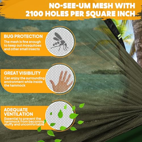 Chihee Ultra-Light Travel Camping Hammock Pop-up Net Hammock 660lbs Load Capacity,Breathable,Quick-Drying Parachute Nylon 2 Premium Carabiners,2 Tree Slings Included for Outdoor Backpacking Hiking - color: Dark Green