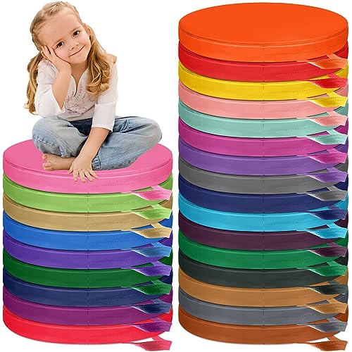Timgle 25 Pcs Floor Cushions 15 Inch Flexible Seating Bulk Foam Floor Seats Pillows Portable Seating with Handles for Home(Round) - style: Round